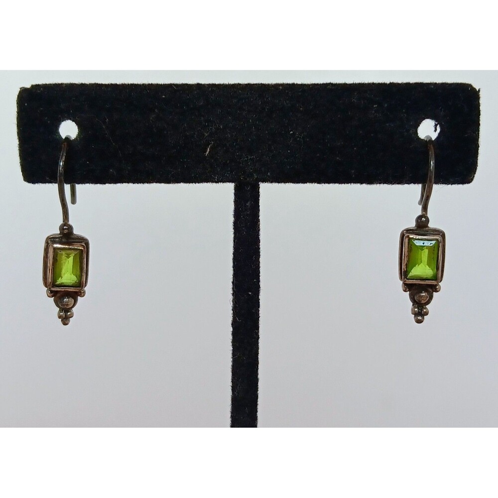 Vintage Sterling Silver 925 Peridot Dangle Earrings 1 in ~ 2.9 g
